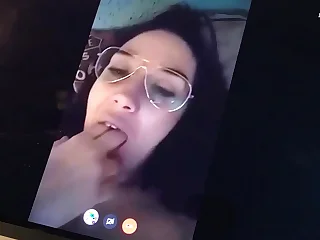 Spanish of age milf sticking her tongue out in excess of webcam so that they cum in excess of her face. Leyva Hot ctdx